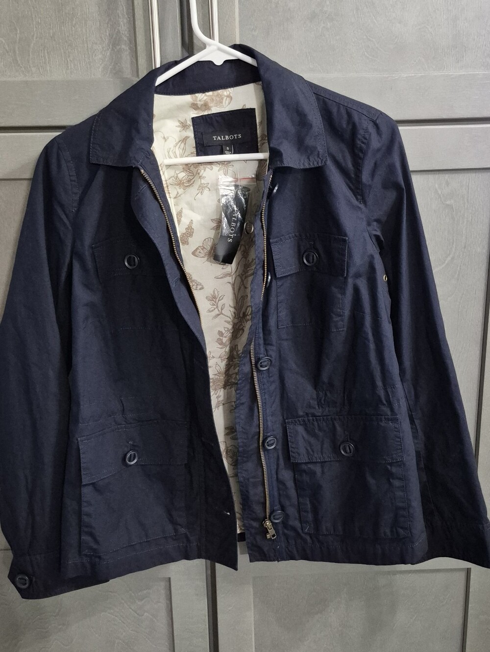 Talbots Navy Cotton Field Jacket with Floral Lining